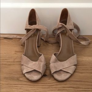 Aquazurra Suede Ankle Tie Block Sandals